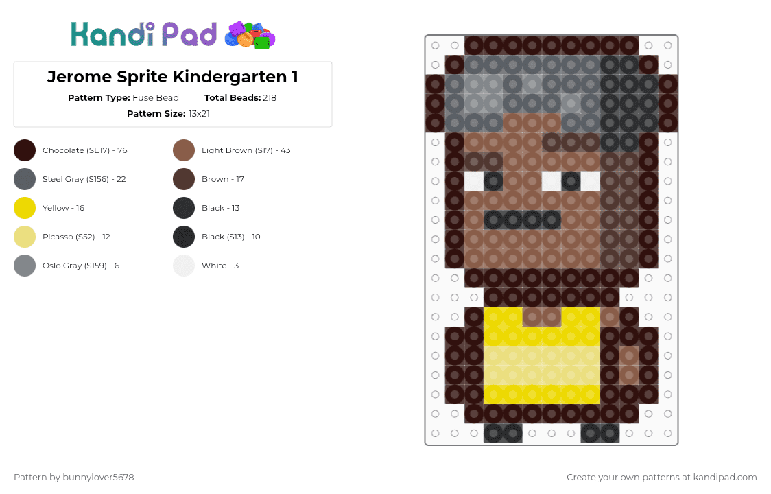 Jerome Kindergarten 1 Sprite - Fuse Bead Pattern by bunnylover5678 on Kandi Pad - brown,jerome,kindergarten,kindergarten 1,kindergarten 2,applegate,nugget,monty,principal
