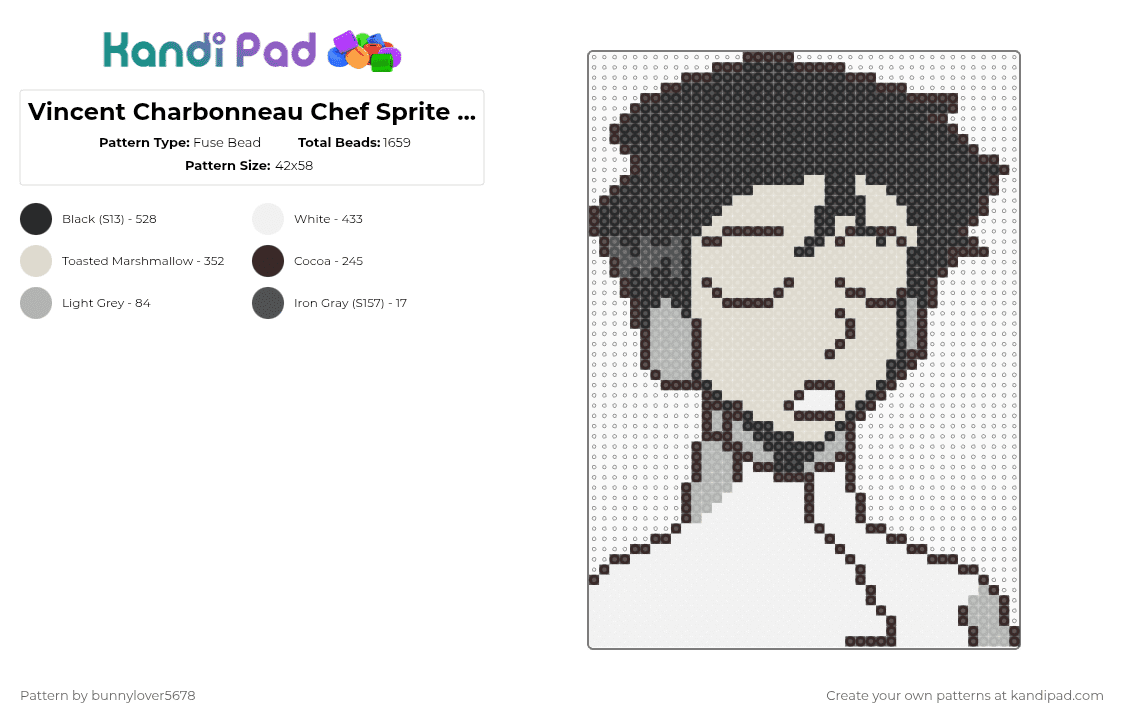 Vincent Charbonneau Chef Sprite 4 (Dead Plate) - Fuse Bead Pattern by bunnylover5678 on Kandi Pad - brown,beige,lemons,vincent,vincent charbonneau,dead plate,studio investigrave,cannibalism,france,chef