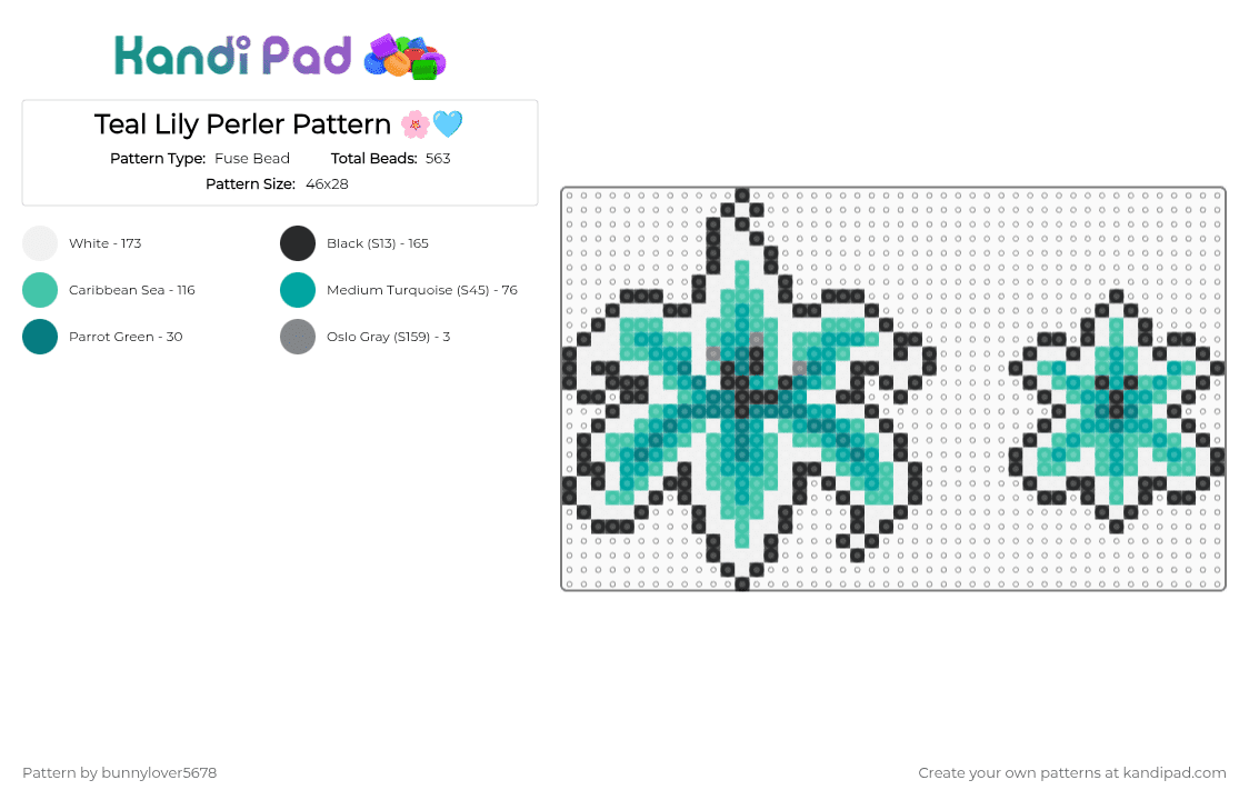 Teal Lily Perler Pattern 🌸🩵 - Fuse Bead Pattern by bunnylover5678 on Kandi Pad - charm, flower, keychain, lily, perler, petal, teal, trading