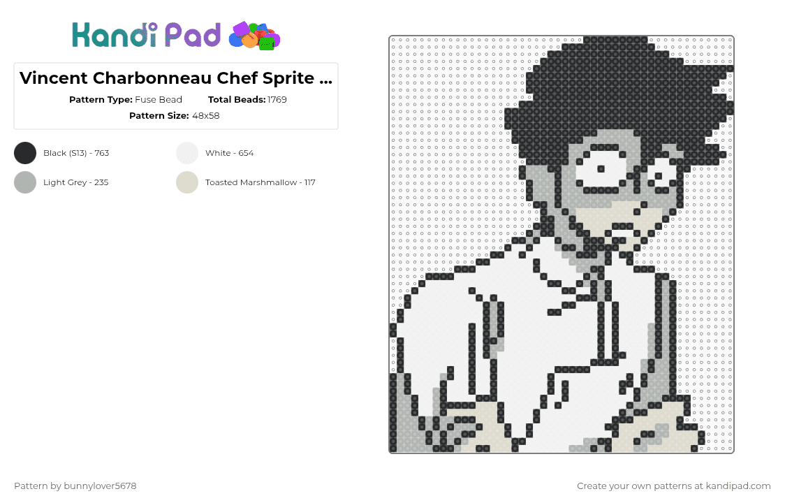 Vincent Charbonneau Chef Sprite 13 (Dead Plate) - Fuse Bead Pattern by bunnylover5678 on Kandi Pad - beige,white,vincent,vincent charbonneau,dead plate,studio investigrave,lemons,cannibalism,chef