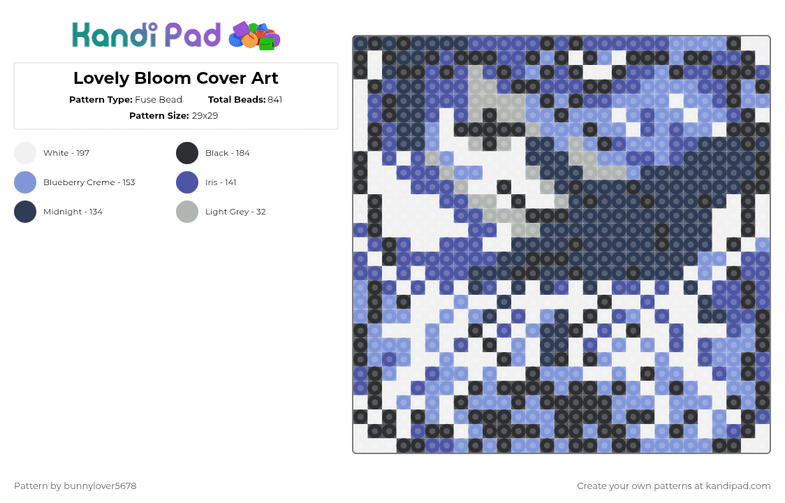 Lovely Bloom Cover Art - Fuse Bead Pattern by bunnylover5678 on Kandi Pad - purple,light blue,music,jpop,cover art,song,29x29