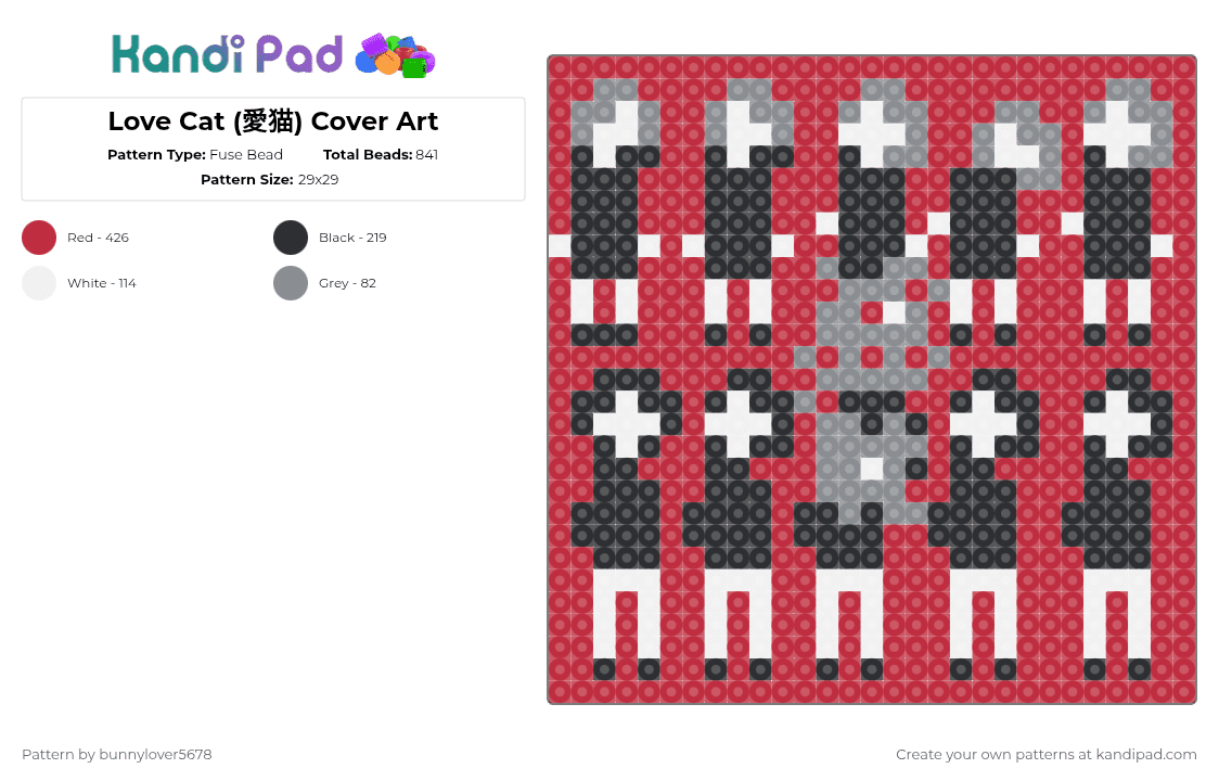 Love Cat (愛猫) Cover Art - Fuse Bead Pattern by bunnylover5678 on Kandi Pad - red,song,music,cover art,j pop