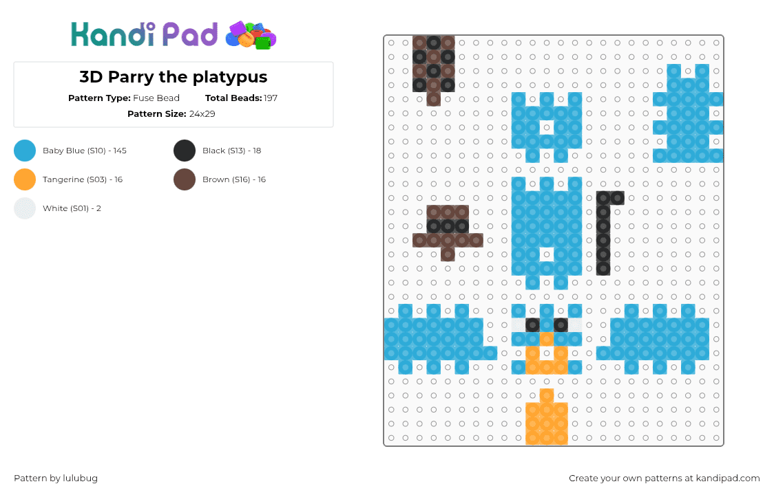 3D Parry the platypus - Fuse Bead Pattern by lulubug on Kandi Pad - light blue