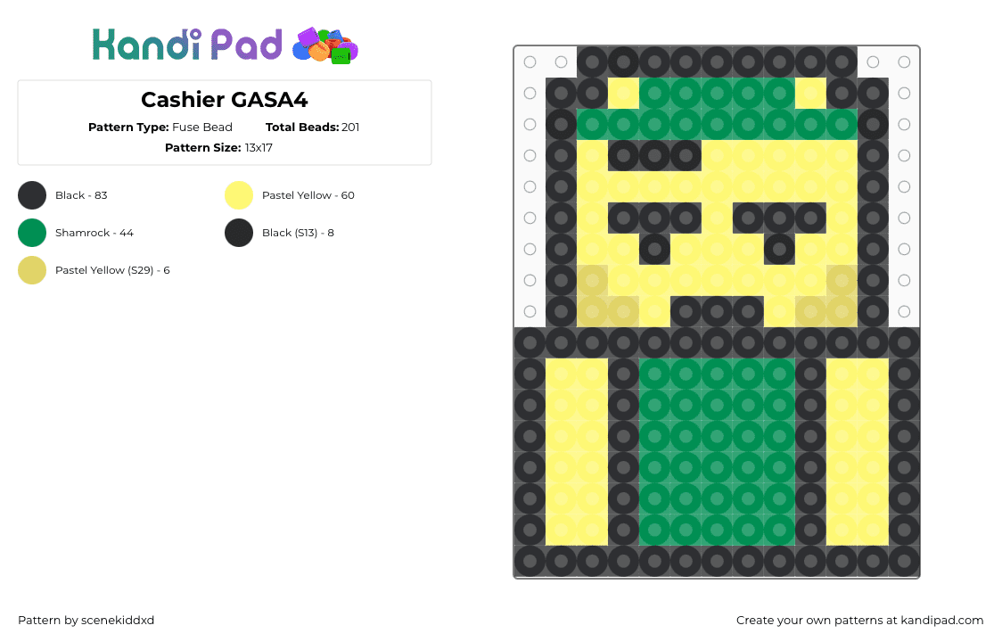 Cashier GASA4 - Fuse Bead Pattern by scenekiddxd on Kandi Pad - yellow,green