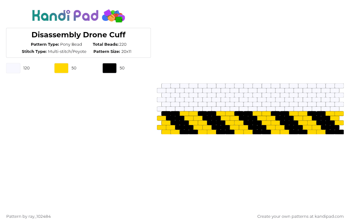 Disassembly Drone Cuff - Pony Bead Pattern by ray_102484 on Kandi Pad - yellow,white