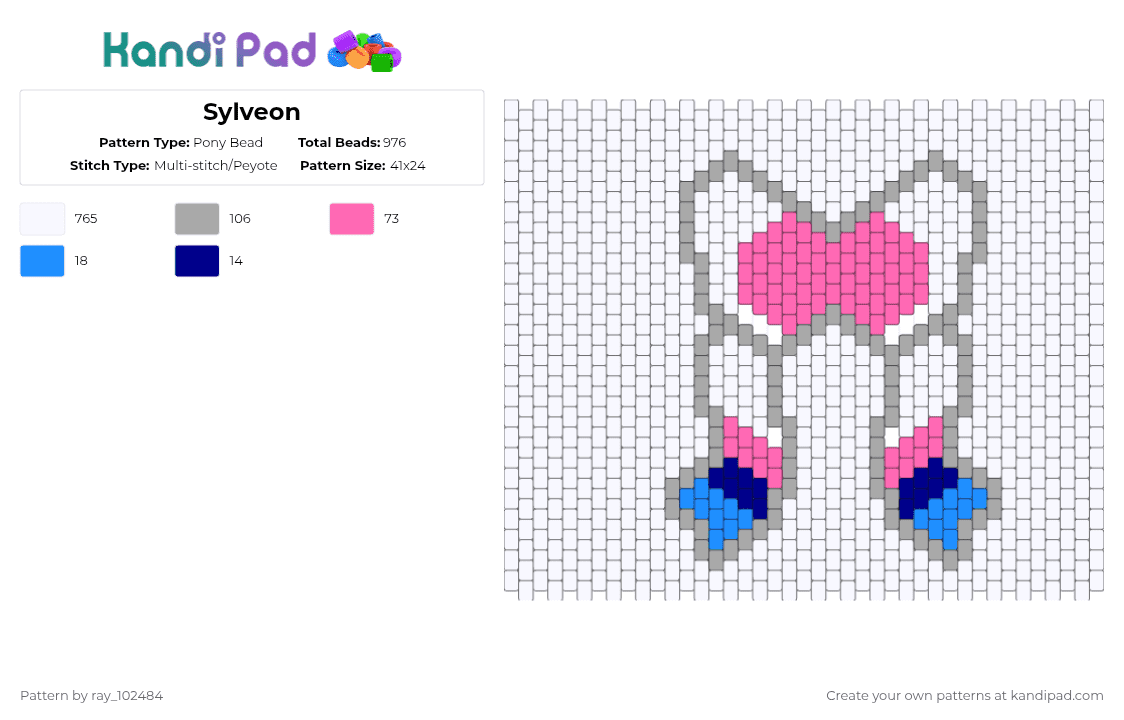 Sylveon - Pony Bead Pattern by ray_102484 on Kandi Pad - white,beige,pink