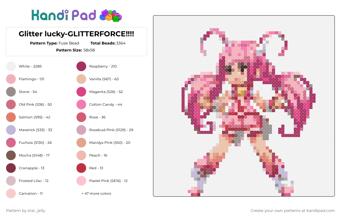 Glitter lucky-GLITTERFORCE!!!! - Fuse Bead Pattern by star_jelly on Kandi Pad - white,pink,beige