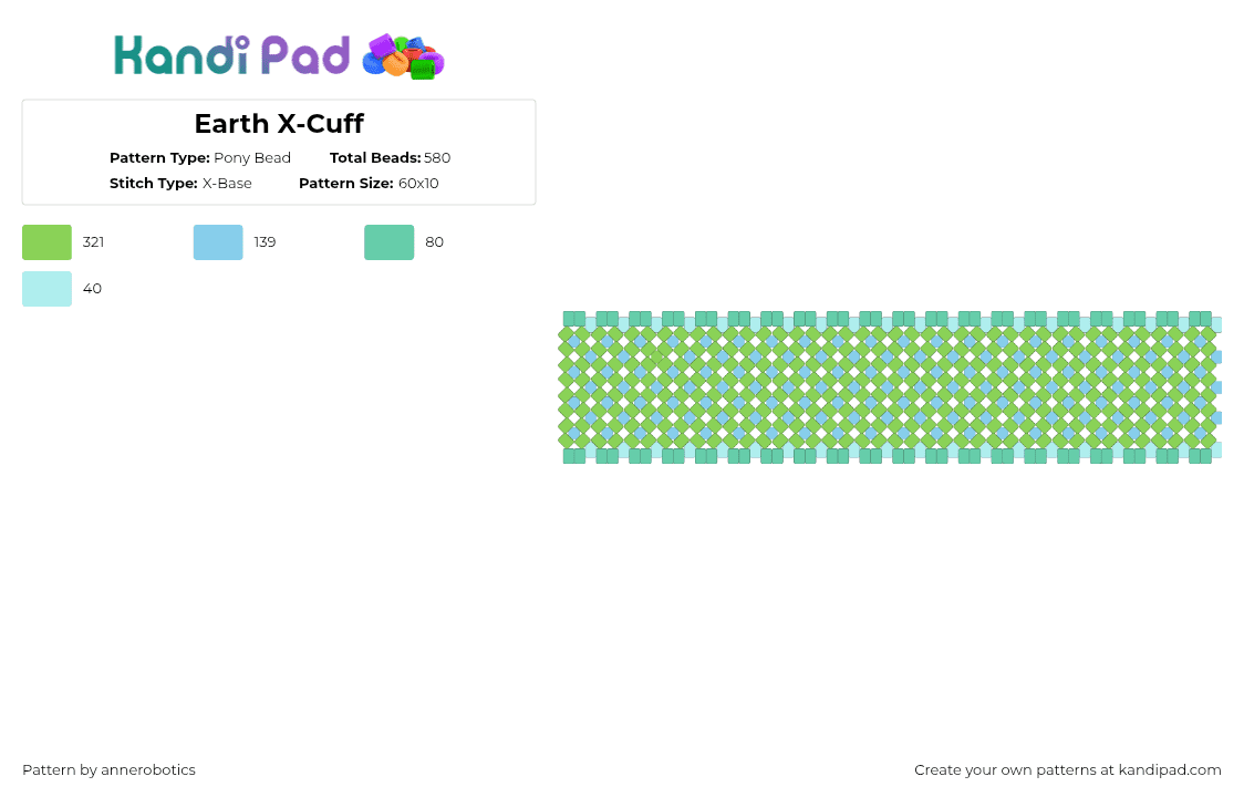 Earth X-Cuff - Pony Bead Pattern by annerobotics on Kandi Pad - green