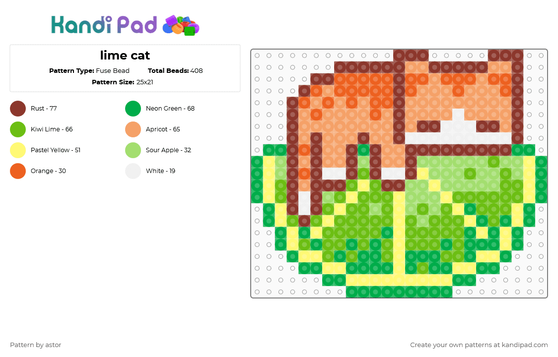 lime cat - Fuse Bead Pattern by astor on Kandi Pad - orange,green