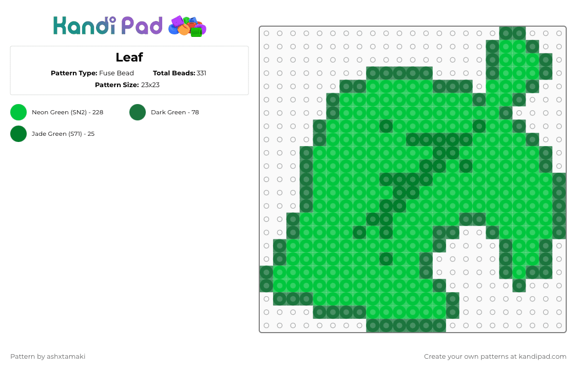 Leaf - Fuse Bead Pattern by ashxtamaki on Kandi Pad - leaf,animal crossing,charm,simple,plant,gaming,video game,green