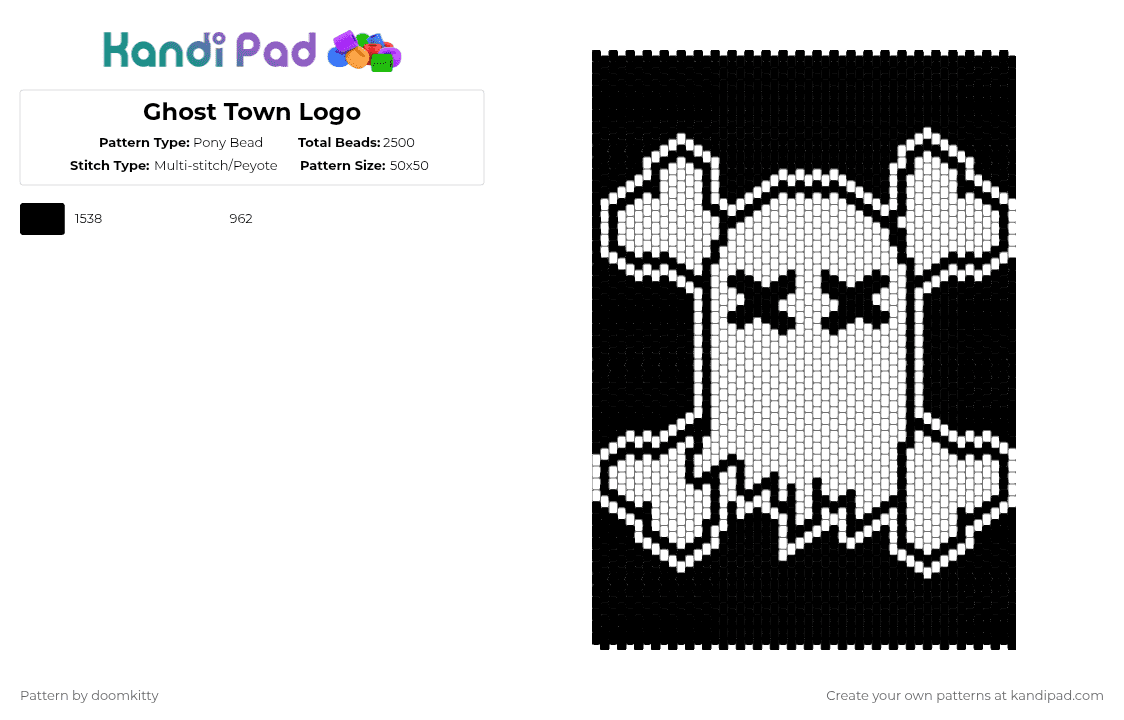 Ghost Town Logo - Pony Bead Pattern by doomkitty on Kandi Pad - black,white