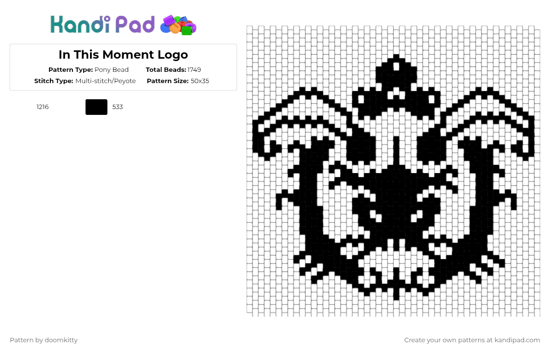 In This Moment Logo - Pony Bead Pattern by doomkitty on Kandi Pad - white,black