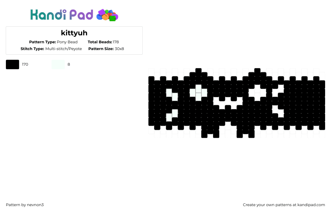 kittyuh - Pony Bead Pattern by nevnon3 on Kandi Pad - black,kitty,cat,cute,peyote,stylized,3,xd
