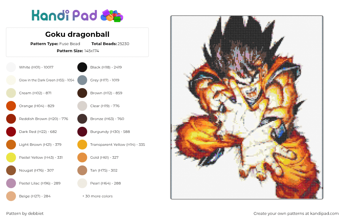 Goku dragonball - Fuse Bead Pattern by debbiet on Kandi Pad - 