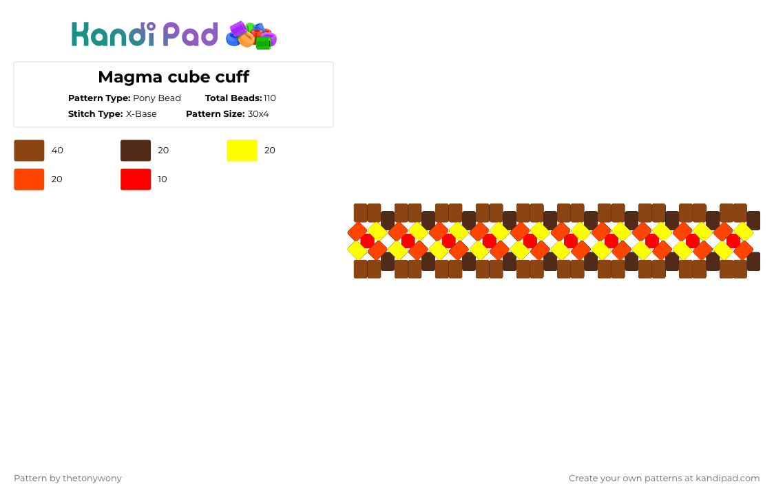 Magma cube cuff - Pony Bead Pattern by thetonywony on Kandi Pad - red
