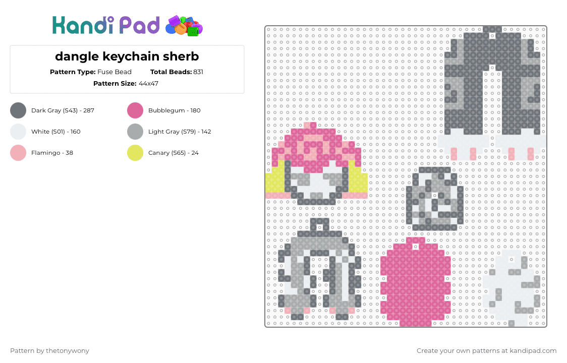 dangle keychain sherb - Fuse Bead Pattern by thetonywony on Kandi Pad - pink,gray