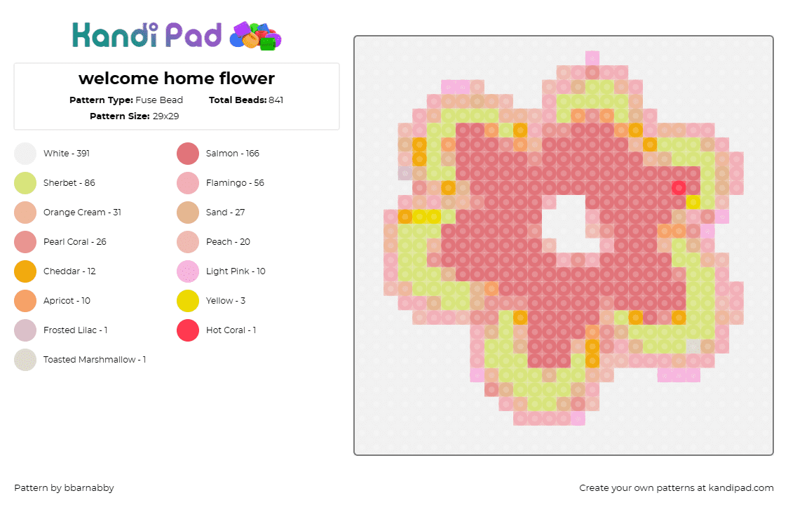 welcome home flower - Fuse Bead Pattern by bbarnabby on Kandi Pad - welcome home,flower,grapefruit,home decor,nature,inviting,sweet,floral,decoratio
