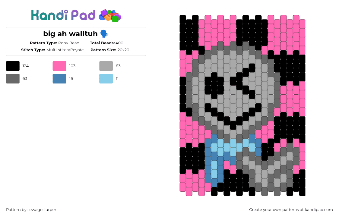 big ah walltuh 🗣️ - Pony Bead Pattern by sewageslurper on Kandi Pad - gray,beige,pink