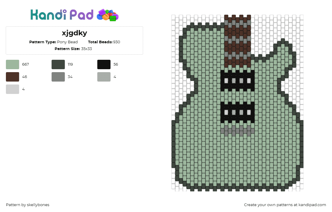 xjgdky - Pony Bead Pattern by skellybones on Kandi Pad - guitar,instrument,music,strings,acoustic,melody,musical,rock,green