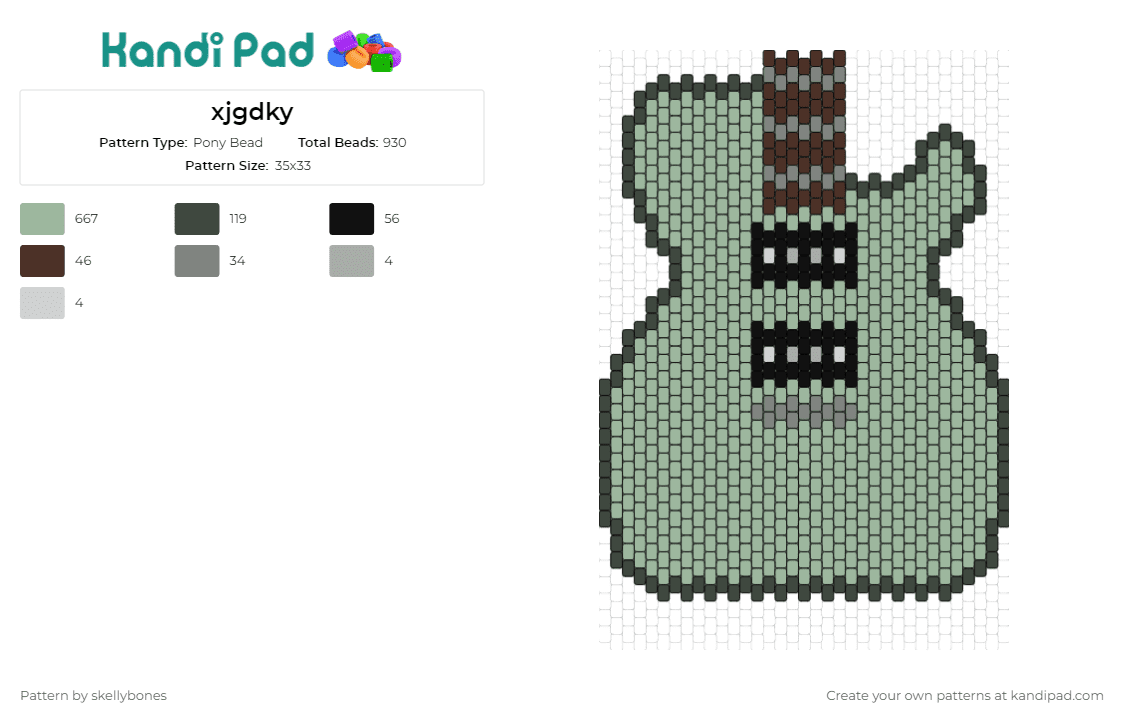 xjgdky - Pony Bead Pattern by skellybones on Kandi Pad - guitar,instrument,music,strings,acoustic,melody,musical,rock,green