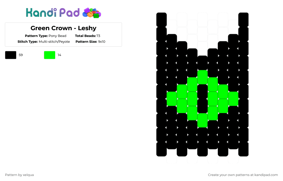 Green Crown - Leshy - Pony Bead Pattern by xelqua on Kandi Pad - black,cult of the lamb,cotl