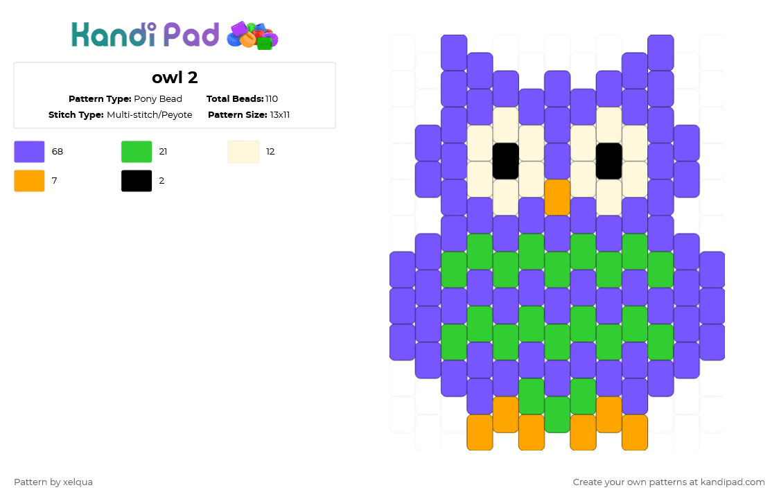 owl 2 - Pony Bead Pattern by xelqua on Kandi Pad - owl
