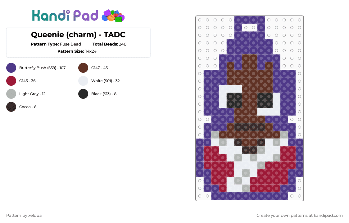 Queenie (charm) - TADC - Fuse Bead Pattern by xelqua on Kandi Pad - purple,brown,tadc,the amazing digital circus,kinger,kinger tadc,queenie tadc,queenie