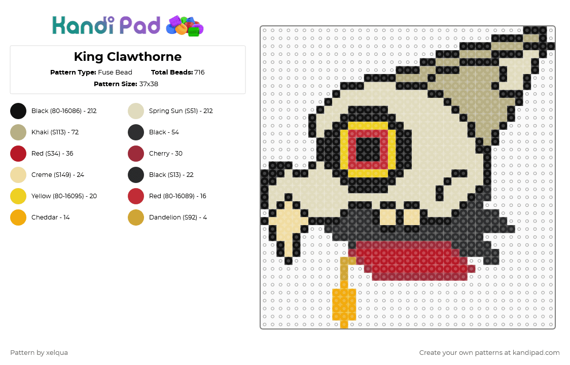 King Clawthorne - Fuse Bead Pattern by xelqua on Kandi Pad - beige,king,toh,the owl house,king clawthorne,clawthorne