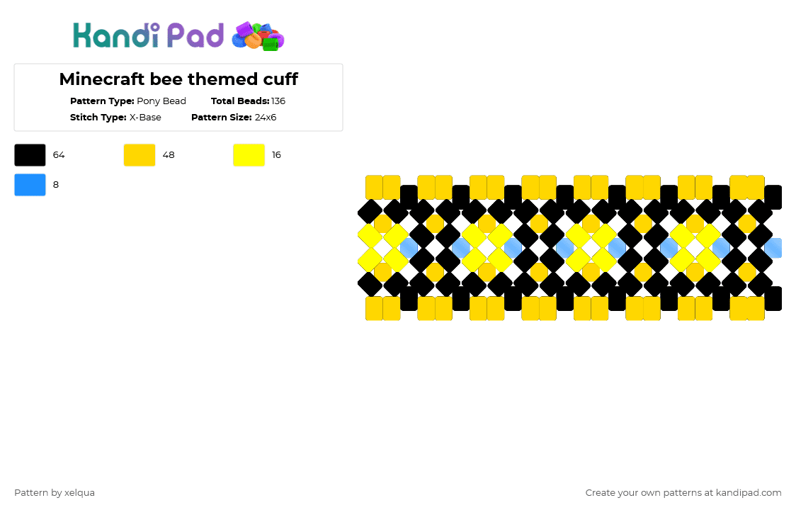 Pattern For Minecraft Bee Minecraft bee themed cuff Pony Bead Pattern - Kandi Pad | Kandi ...