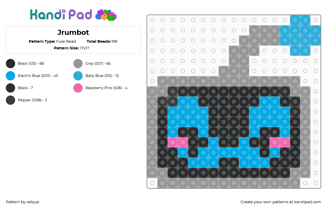 Jrumbot - Fuse Bead Pattern by xelqua on Kandi Pad - light blue,gray,jrumbot,grumbot,grian