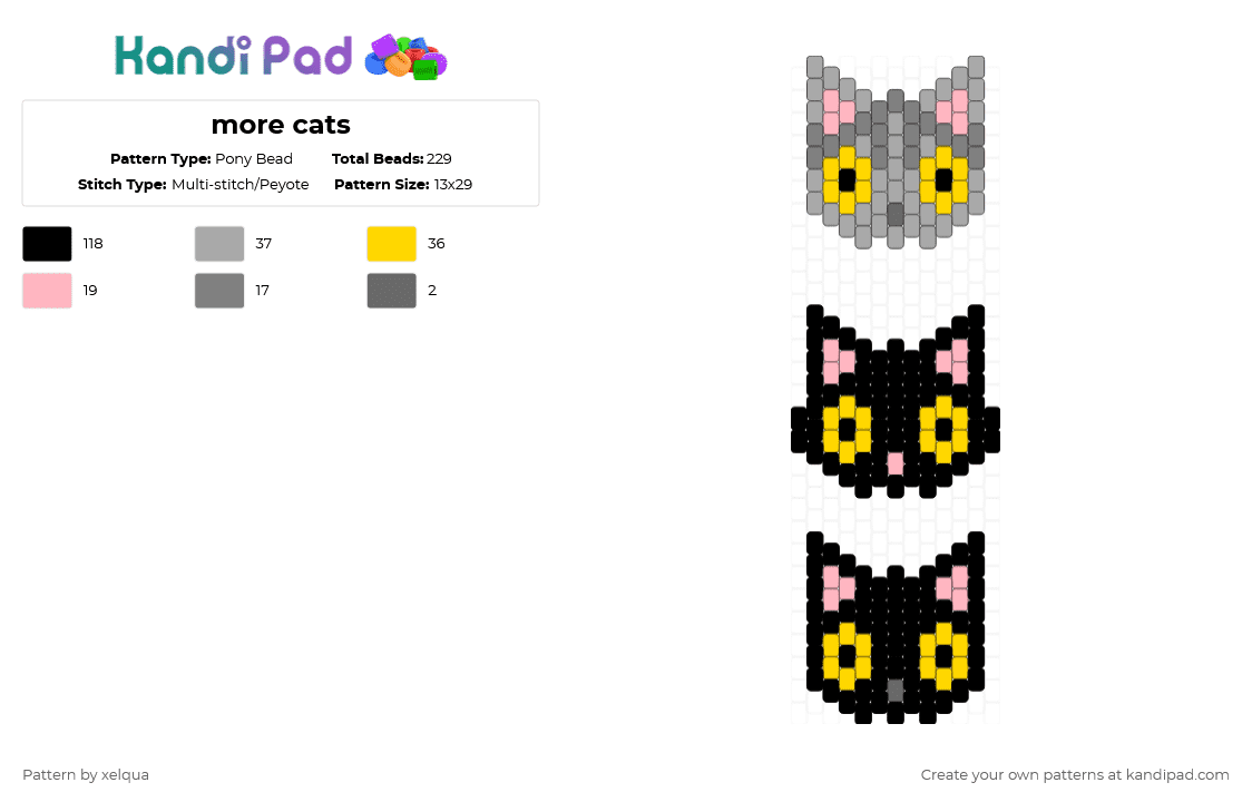 more cats - Pony Bead Pattern by xelqua on Kandi Pad - black,yellow,beige,cat,cats