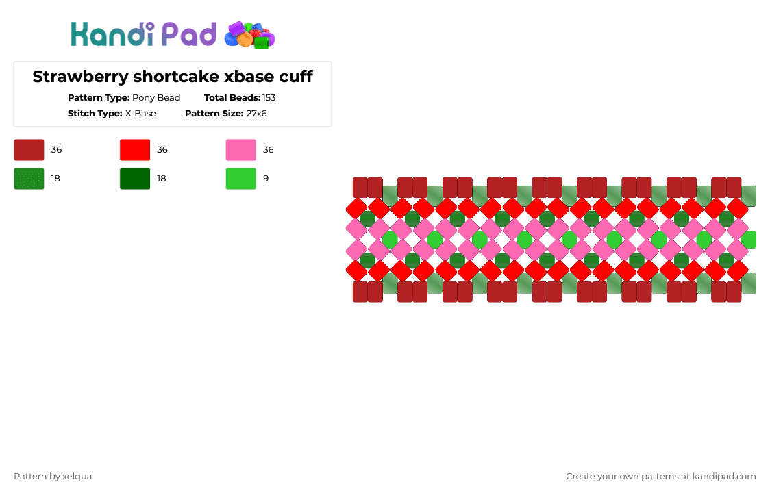Strawberry shortcake xbase cuff - Pony Bead Pattern by xelqua on Kandi Pad - red,strawberry,strawberryshortcake,strawberry shortcake,shortcake