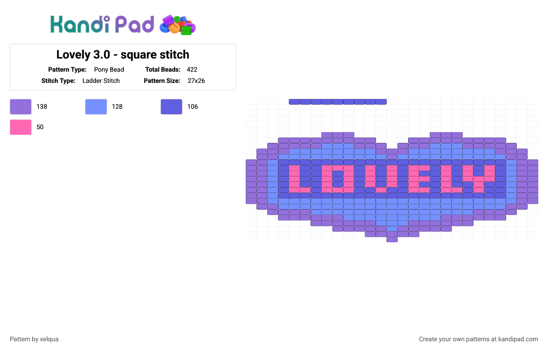 Lovely 3.0 - square stitch - Pony Bead Pattern by xelqua on Kandi Pad - blue, light blue, love, lovely, purple