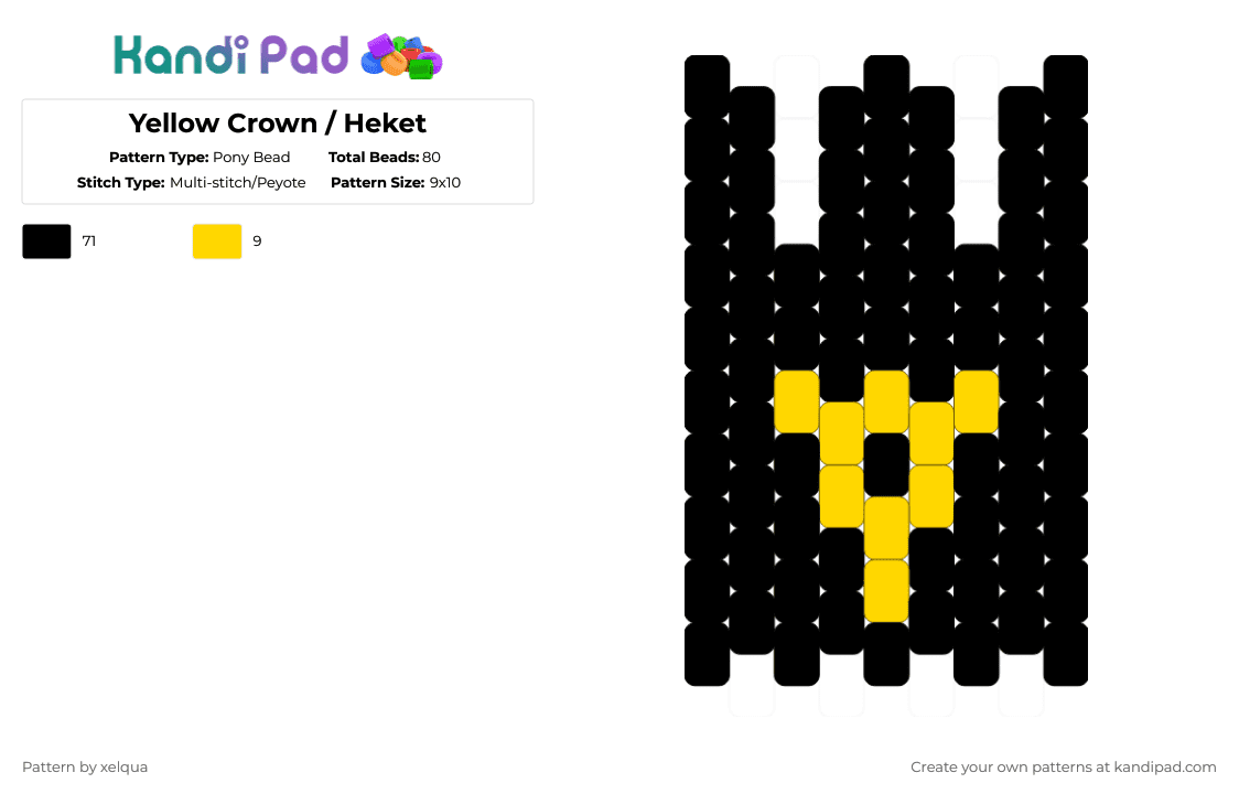 Yellow Crown / Heket - Pony Bead Pattern by xelqua on Kandi Pad - black,cult of the lamb,cotl,yellow crown,heket