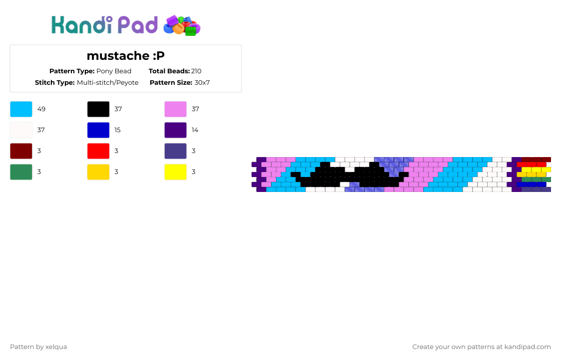 mustache :P - Pony Bead Pattern by xelqua on Kandi Pad - purple,pink,light blue