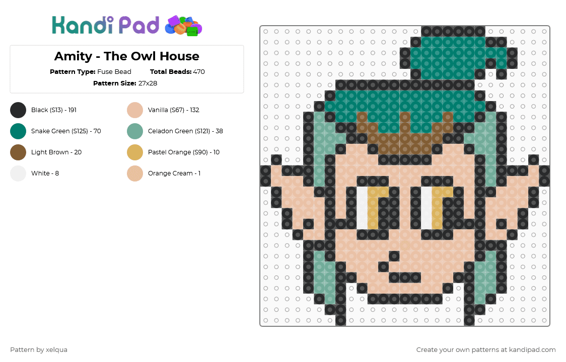 Amity - The Owl House - Fuse Bead Pattern by xelqua on Kandi Pad - teal,beige,amity,amity blight,toh,the owl house,luz