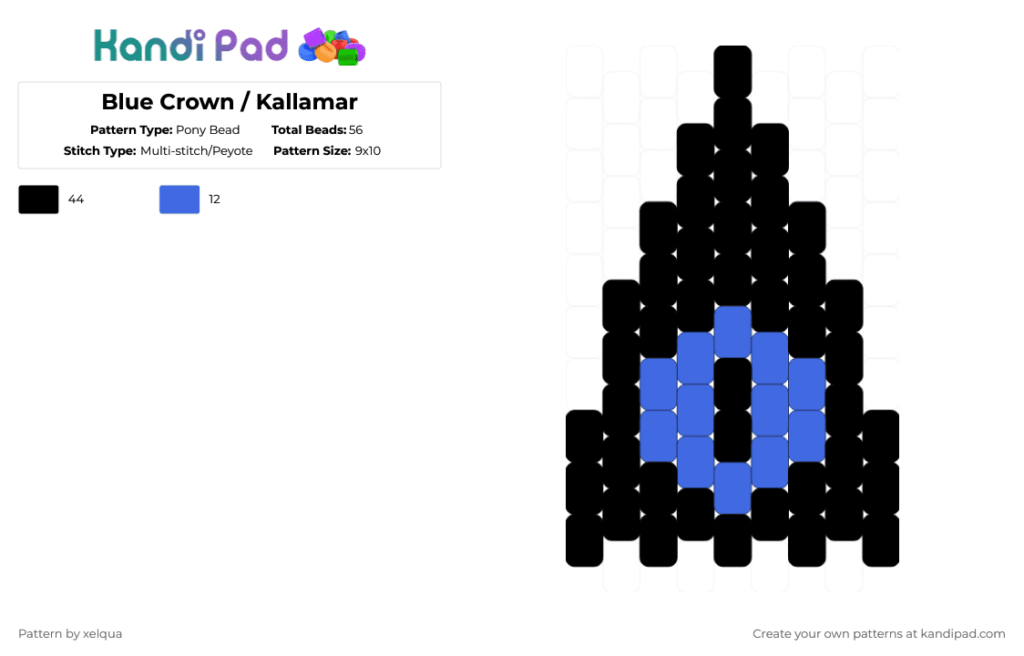 Blue Crown / Kallamar - Pony Bead Pattern by xelqua on Kandi Pad - black,cult of the lamb,cotl,blue crown