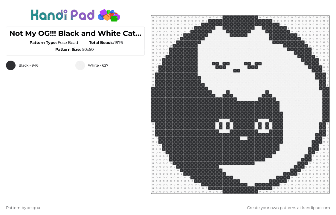 Not My OG!!! Black and White Cat yin yang - Fuse Bead Pattern by xelqua on Kandi Pad - black,white,cat,yin,yang,yinyang