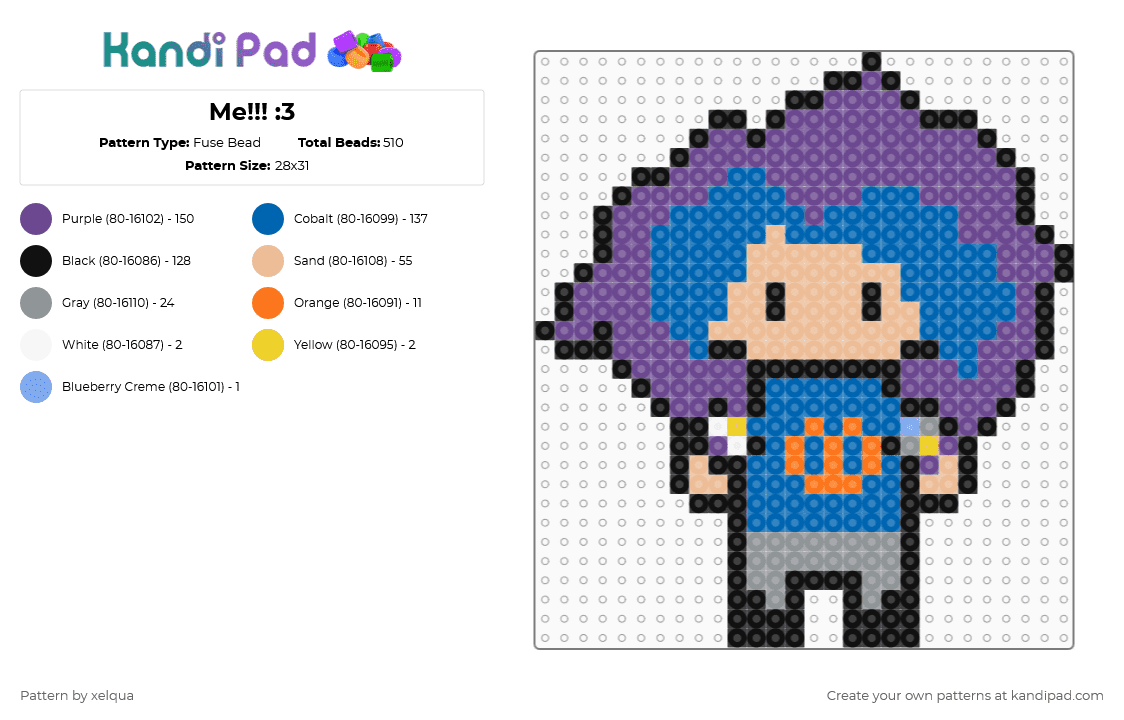Me!!! :3 - Fuse Bead Pattern by xelqua on Kandi Pad - beige,blue,purple