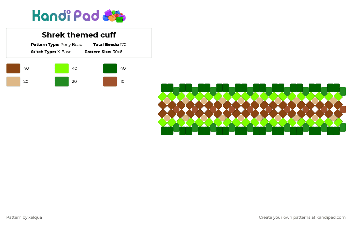 Shrek themed cuff - Pony Bead Pattern by xelqua on Kandi Pad - green