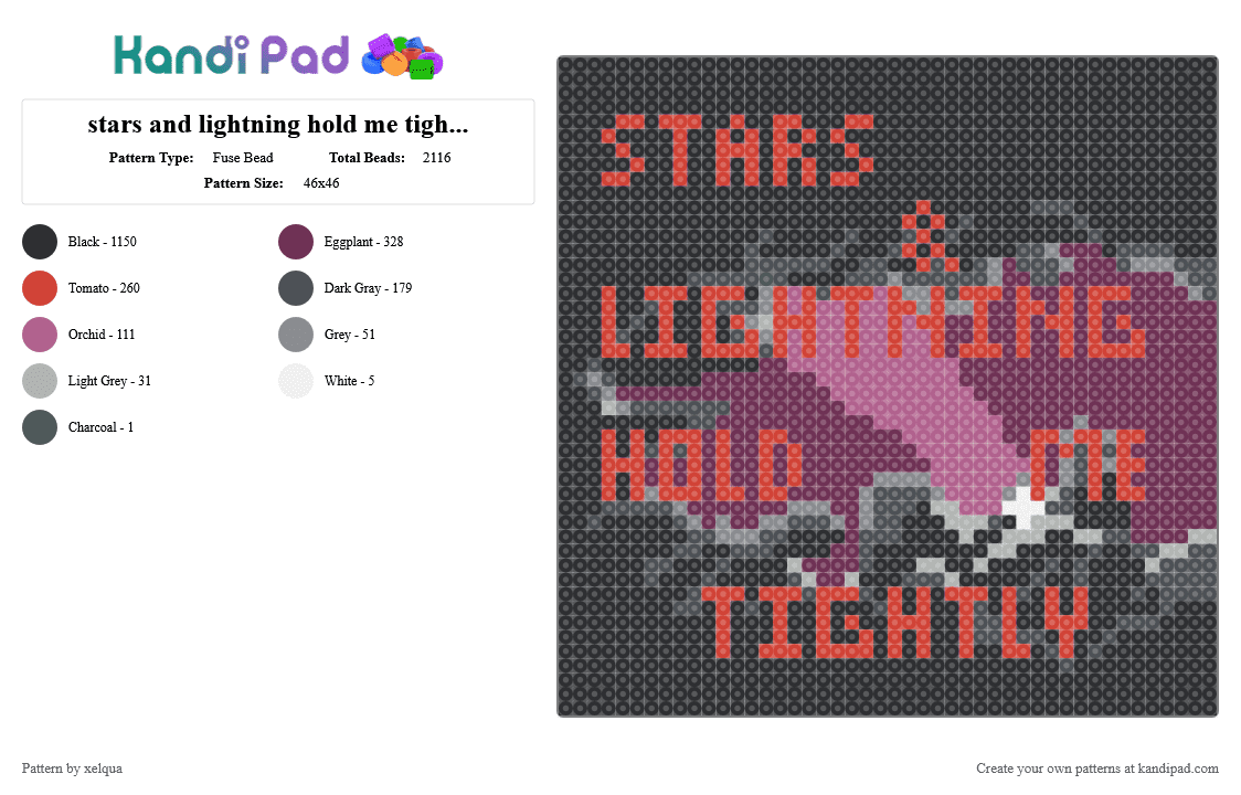 stars and lightning hold me tightly, Cavetown - Self Titled Album - Fuse Bead Pattern by xelqua on Kandi Pad - black, cavetown, gray, pink, red