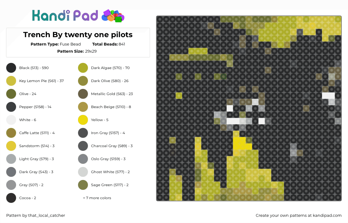 Trench By twenty one pilots - Fuse Bead Pattern by that_local_catcher on Kandi Pad - 
