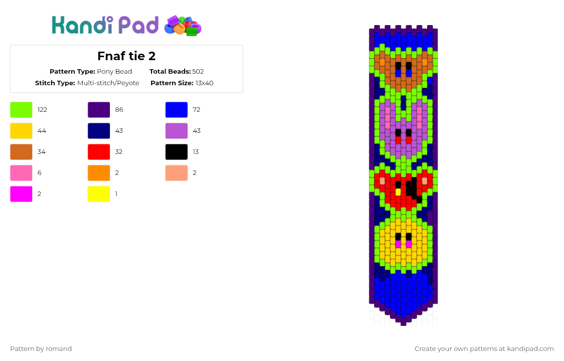Fnaf tie 2 - Pony Bead Pattern by romand on Kandi Pad - purple,green