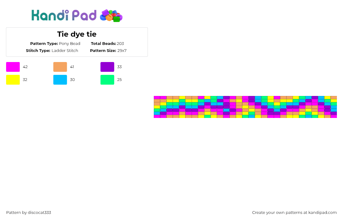 Tie dye tie - Pony Bead Pattern by discocat333 on Kandi Pad - tie dye,tie,heatmap,swirl,trippy,colorful,pink,orange,yellow,purple
