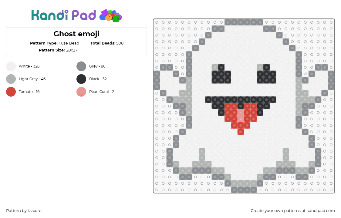 Ghost emoji - Fuse Bead Pattern by izzcore on Kandi Pad - ghost,spooky,cute,halloween,emoji,playful,spirit,white