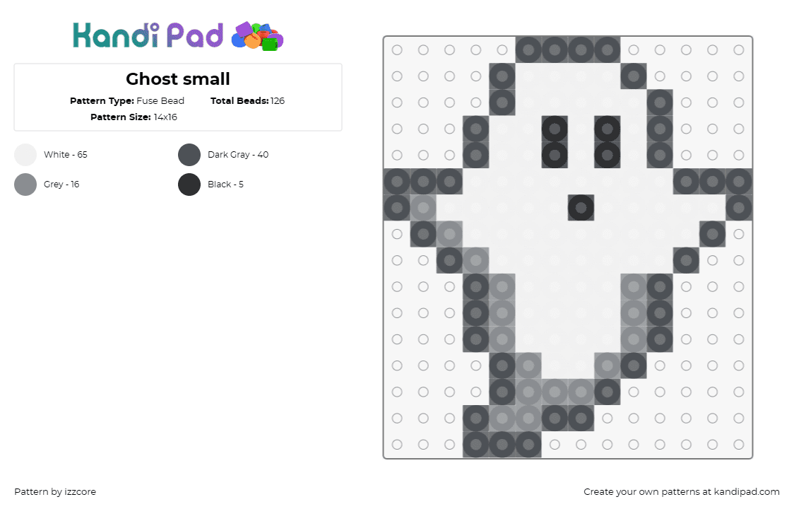 Ghost small - Fuse Bead Pattern by izzcore on Kandi Pad - ghost,spooky,halloween,playful,whimsical,cute,festive,white