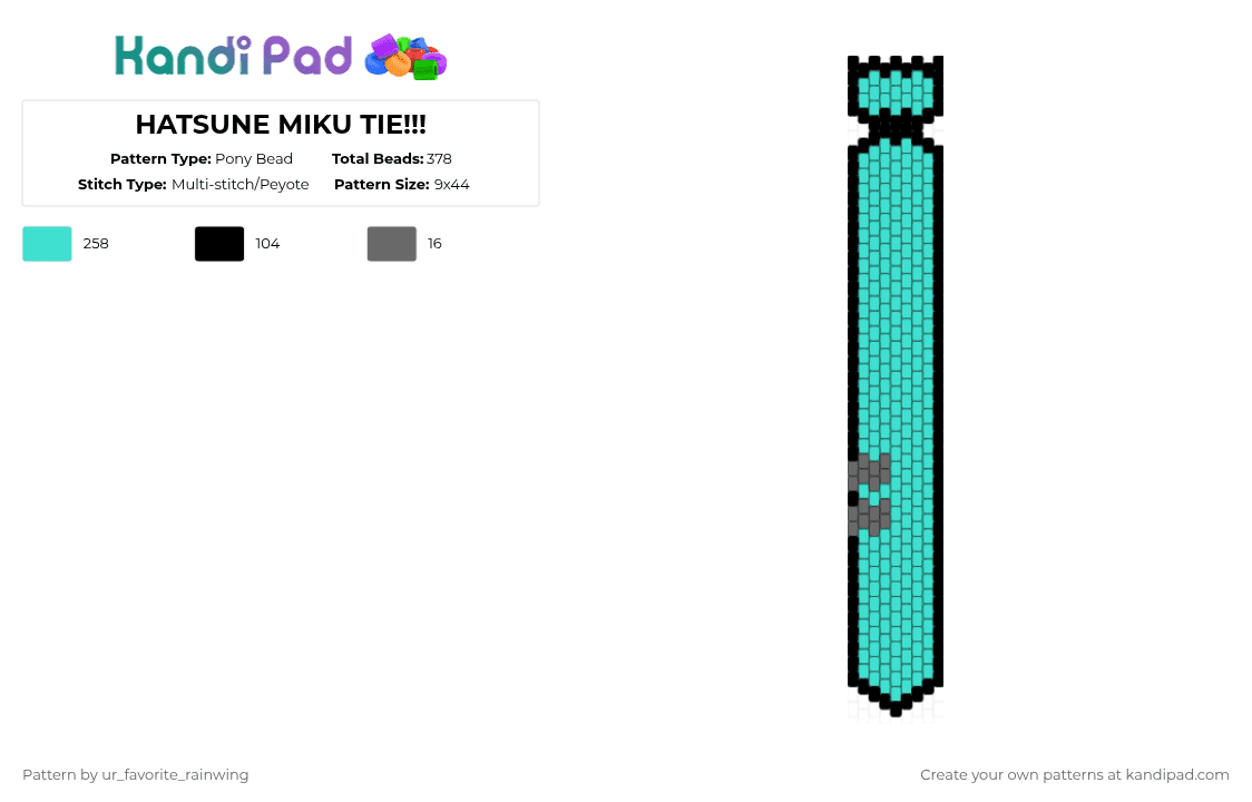 HATSUNE MIKU TIE!!! - Pony Bead Pattern by kyojuros_wifeyy on Kandi Pad - light blue