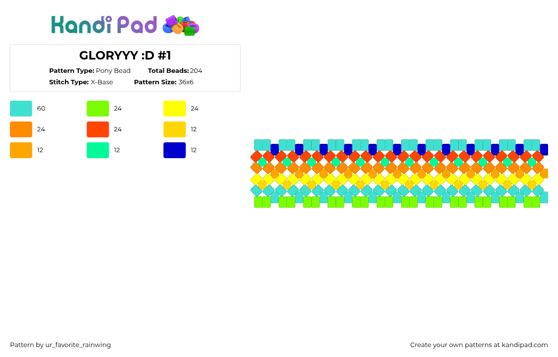 GLORYYY :D #1 - Pony Bead Pattern by kyojuros_wifeyy on Kandi Pad - light blue,yellow,orange