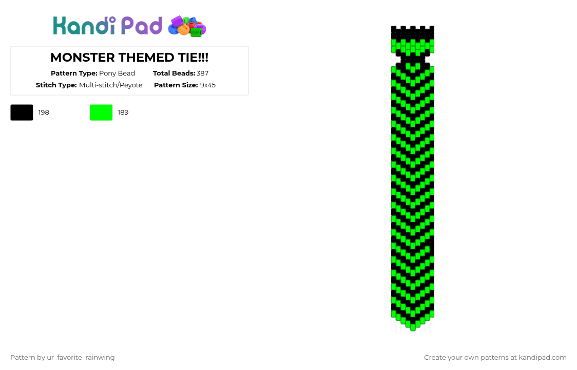MONSTER THEMED TIE!!! - Pony Bead Pattern by kyojuros_wifeyy on Kandi Pad - green,black