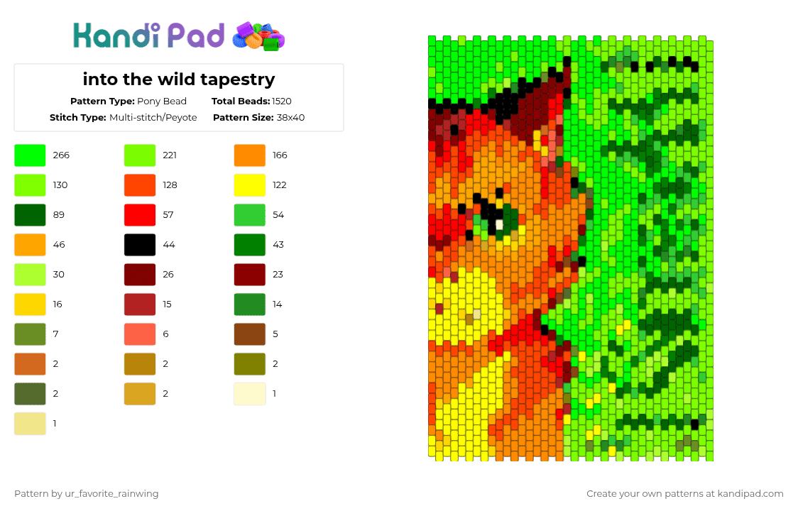 into the wild tapestry - Pony Bead Pattern by kyojuros_wifeyy on Kandi Pad - green,red